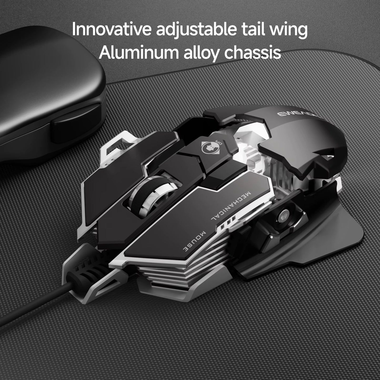 EWEADN Wired Gaming Mouse, Mechanical, Aluminum Base, Tail Length Adjustment, Ergonomic, Office & Gaming, Windows/Laptop, Gamers