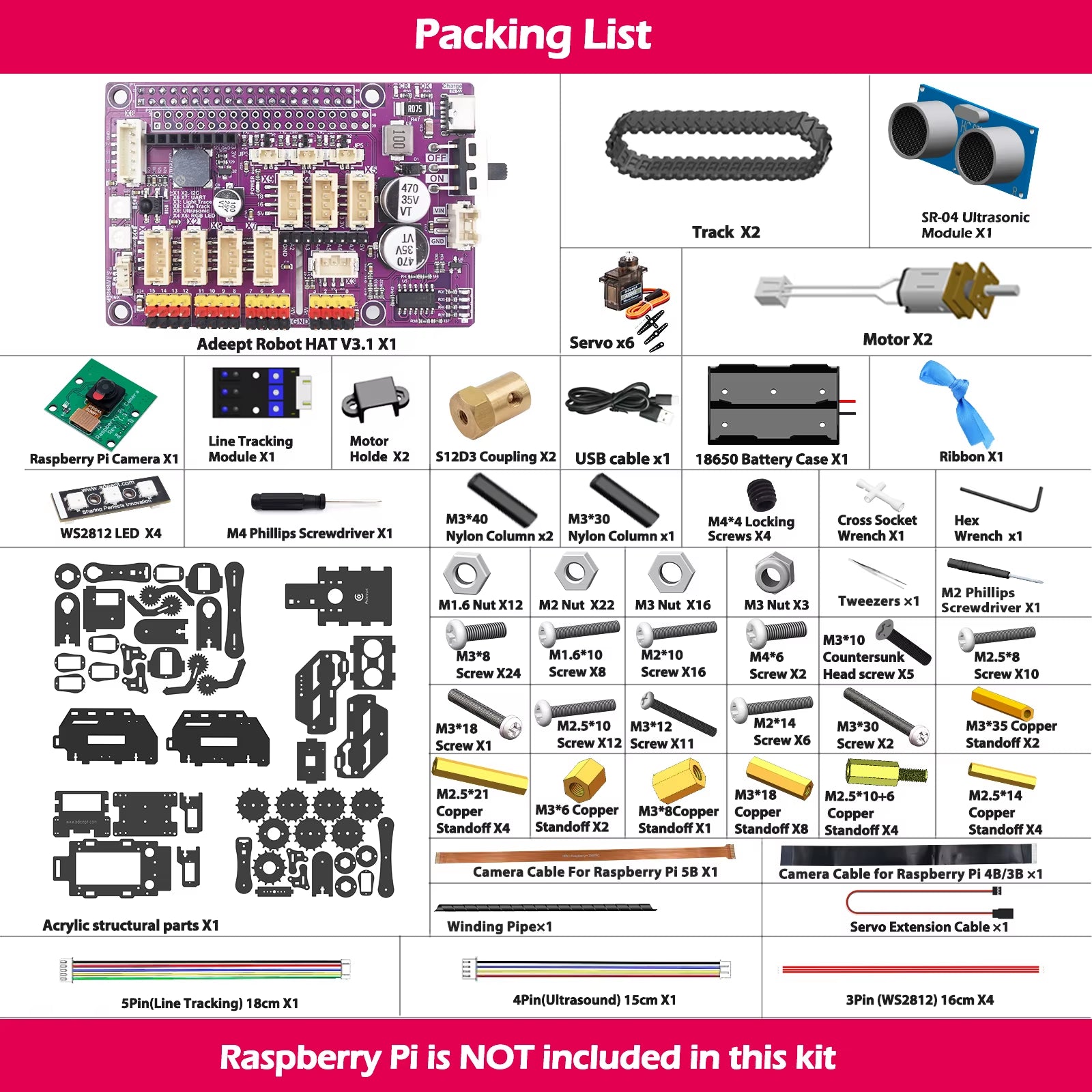 Rasptank Smart Robot Car Kit for Raspberry Pi 4/3B/3B+(Board Not Included)