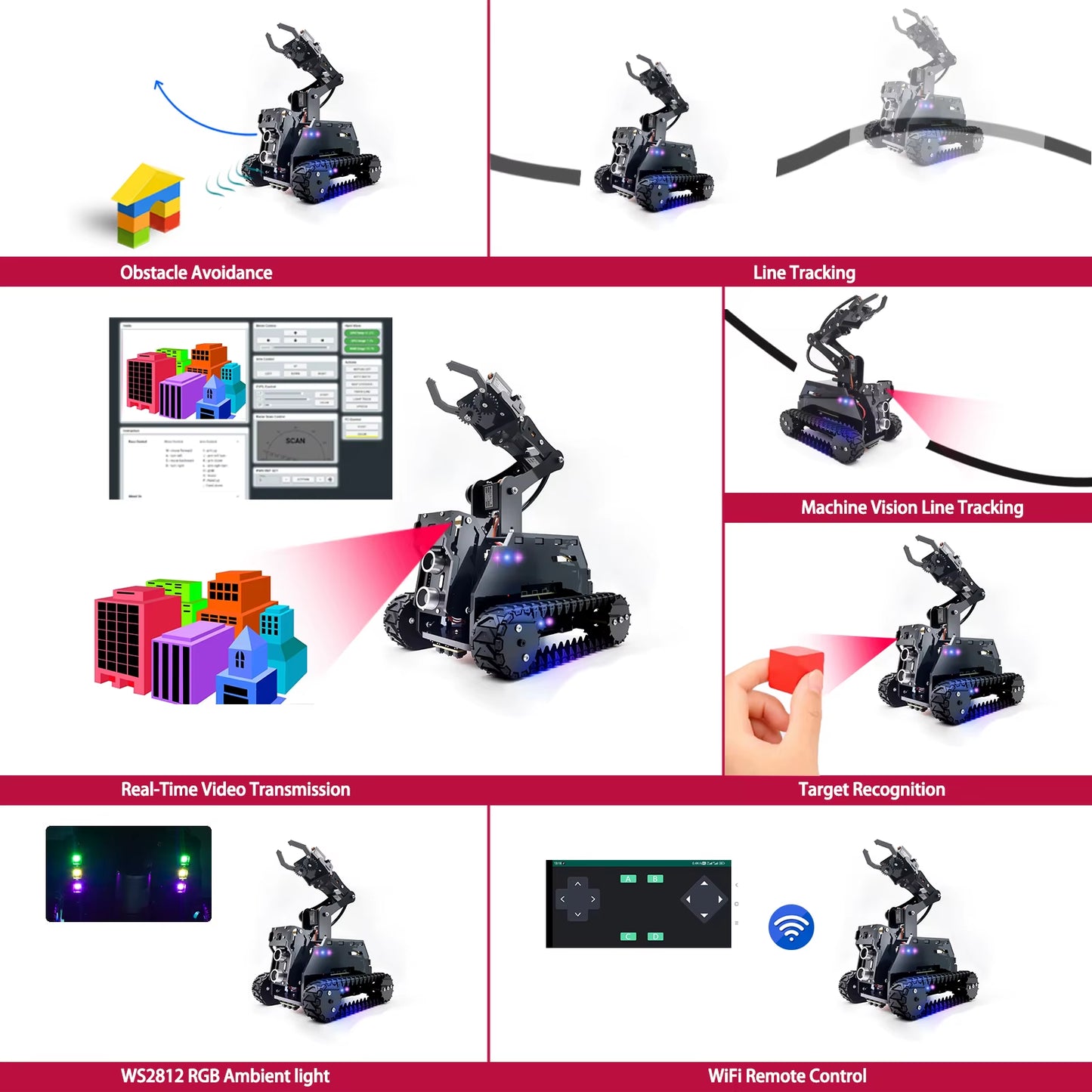 Rasptank Smart Robot Car Kit for Raspberry Pi 4/3B/3B+(Board Not Included)