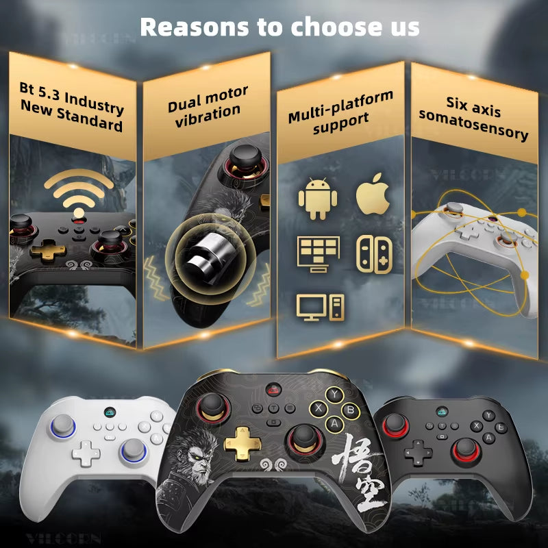 Z03DP Black Myth Wukong Gamepad 800Hz Wireless Dual Vibration Gaming Controller 6-Axis for Switch/Ios/Android/Pc Hall Joystick