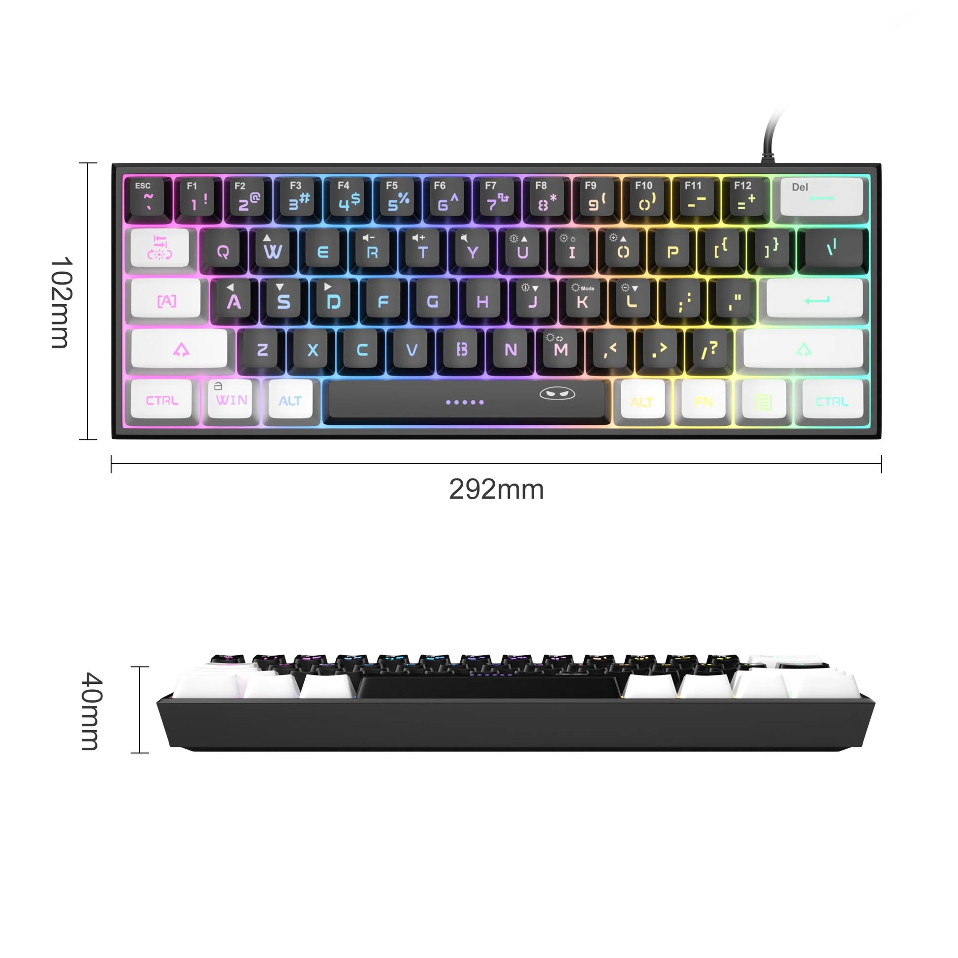 TS91 60% Compact Wired Keyboard 61 Keys RGB Backlight Small Portable Office Computer Membrane Keyboard for Windows PC