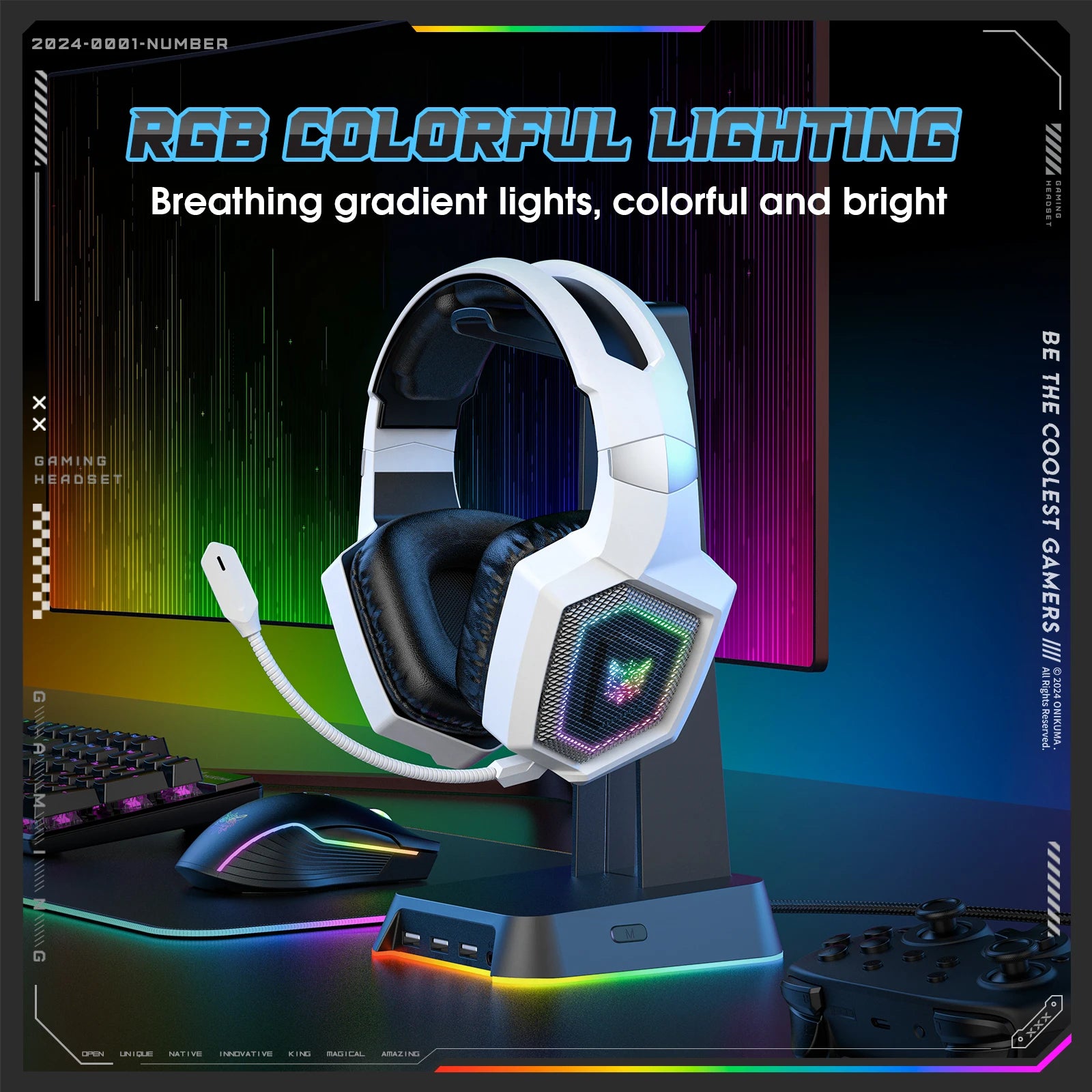 2.4Ghz Wireless Gaming Headset for PS5 PS4 PC Mac Noise Cancelling Earphone Headset Gaming Headphone with Micr RGB Light