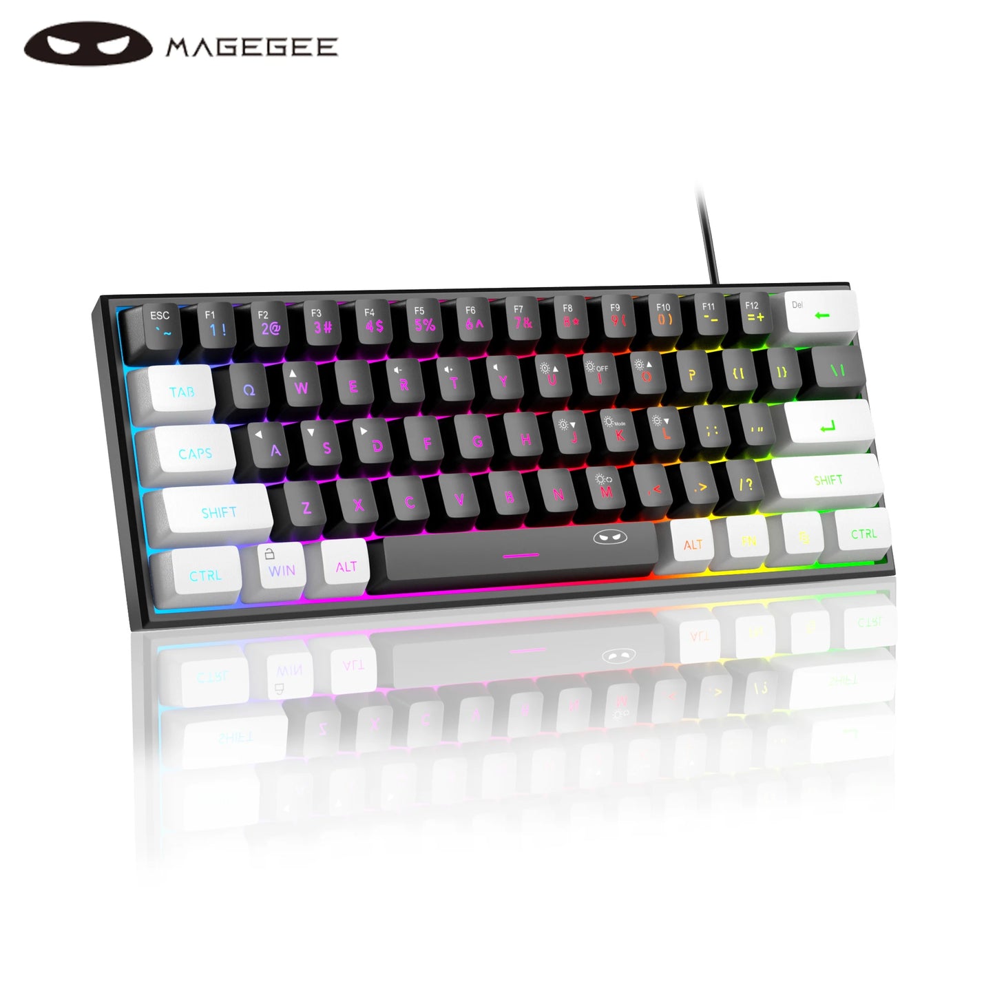 TS91 60% Compact Wired Keyboard 61 Keys RGB Backlight Small Portable Office Computer Membrane Keyboard for Windows PC
