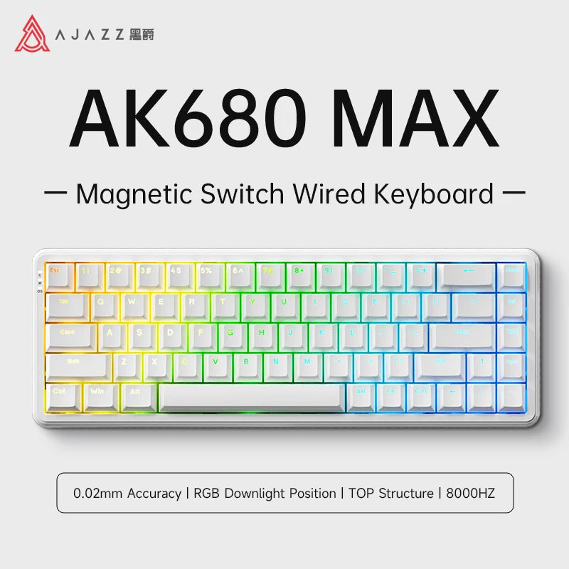 AK680 MAX Magnetic Switch Mechanical Keyboard 60% Rapid Trigger 0.01Mm 8K/1K Return 68 Keys Wired/Wireless Gaming Keybaord