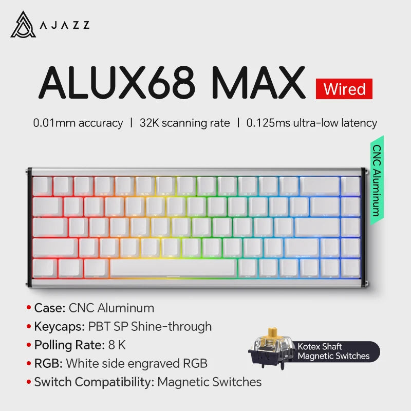 AK680 MAX Magnetic Switch Mechanical Keyboard 60% Rapid Trigger 0.01Mm 8K/1K Return 68 Keys Wired/Wireless Gaming Keybaord