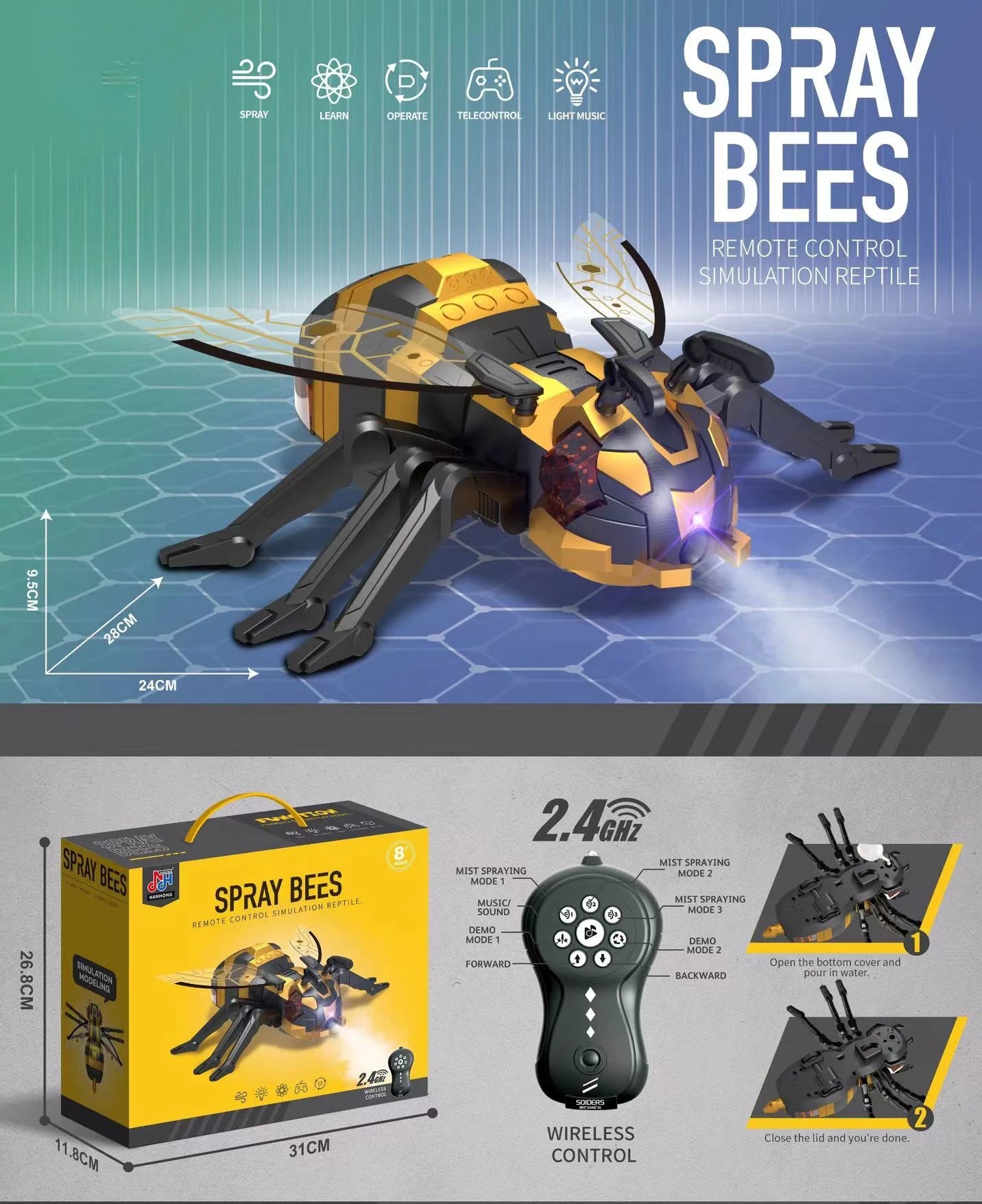 RC Spider Robot Remote Control Spider Toys with Spray/Light/Music Gifts for 6 -12 Year Old Boys Halloween Easter Toys for Kids