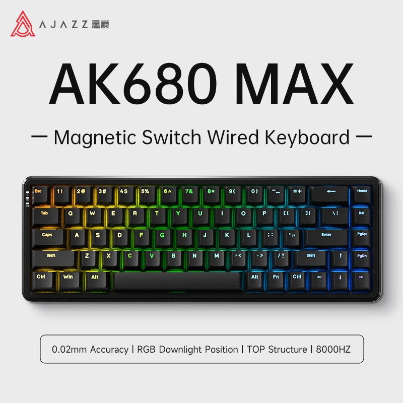AK680 MAX Magnetic Switch Mechanical Keyboard 60% Rapid Trigger 0.01Mm 8K/1K Return 68 Keys Wired/Wireless Gaming Keybaord