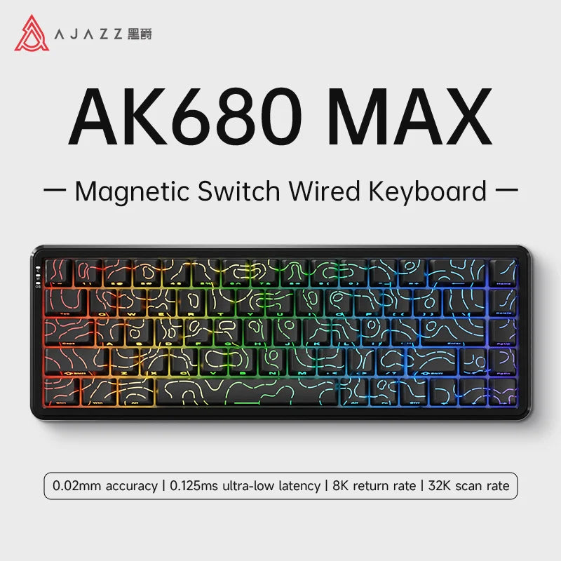 AK680 MAX Magnetic Switch Mechanical Keyboard 60% Rapid Trigger 0.01Mm 8K/1K Return 68 Keys Wired/Wireless Gaming Keybaord