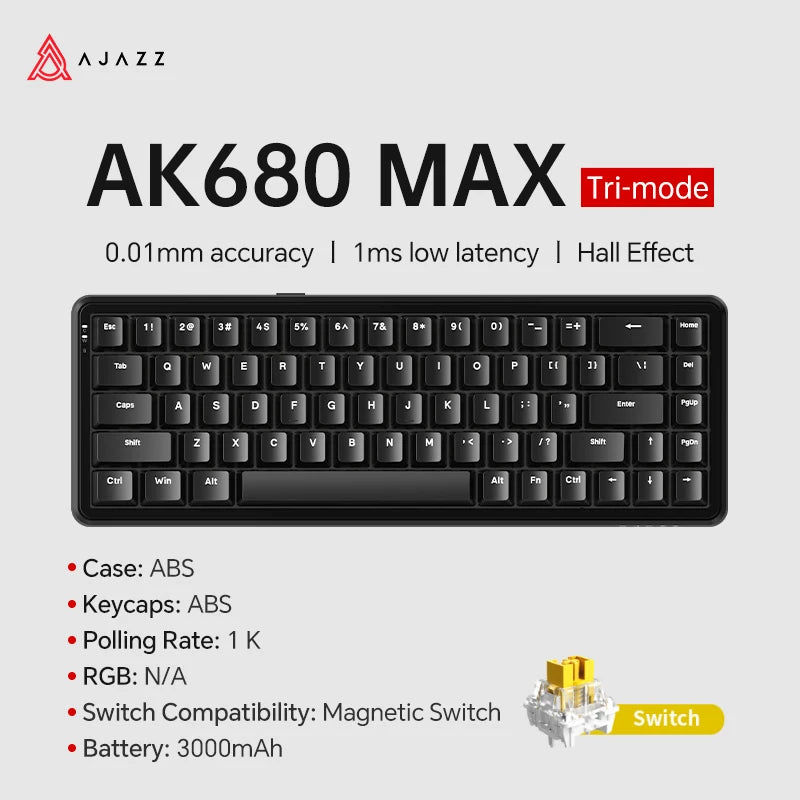 AK680 MAX Magnetic Switch Mechanical Keyboard 60% Rapid Trigger 0.01Mm 8K/1K Return 68 Keys Wired/Wireless Gaming Keybaord