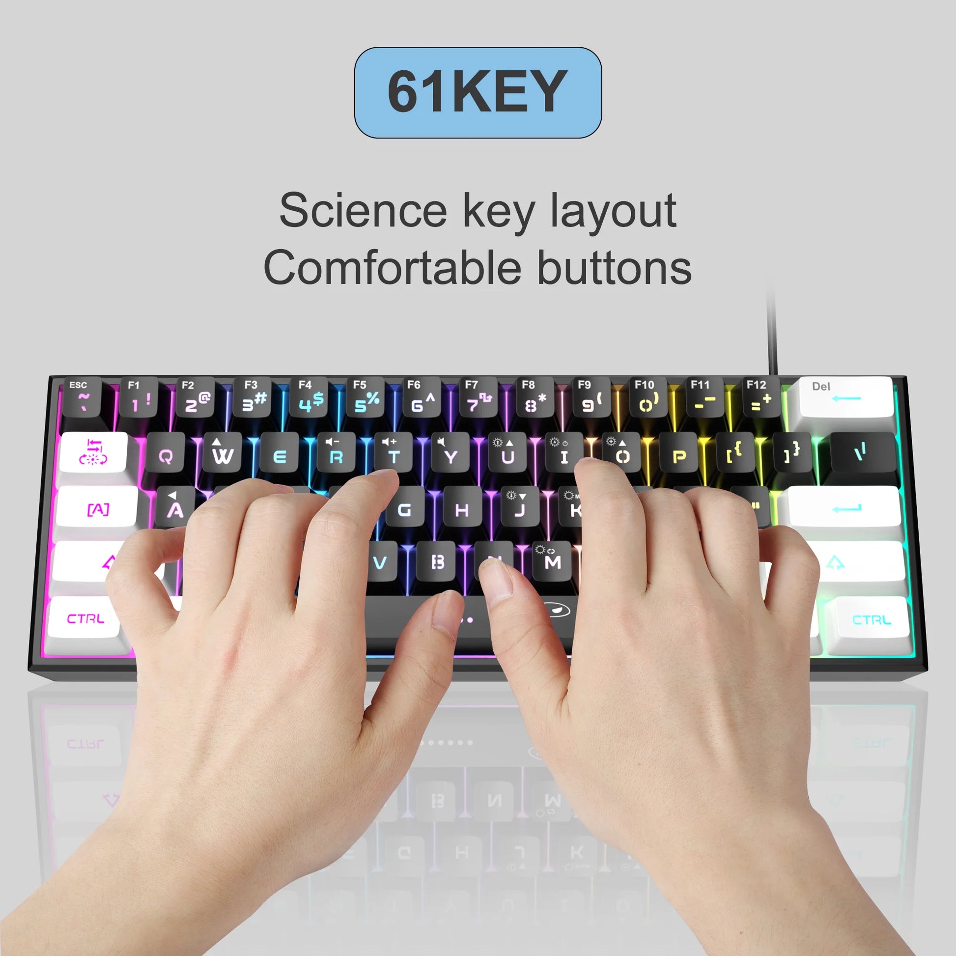 TS91 60% Compact Wired Keyboard 61 Keys RGB Backlight Small Portable Office Computer Membrane Keyboard for Windows PC