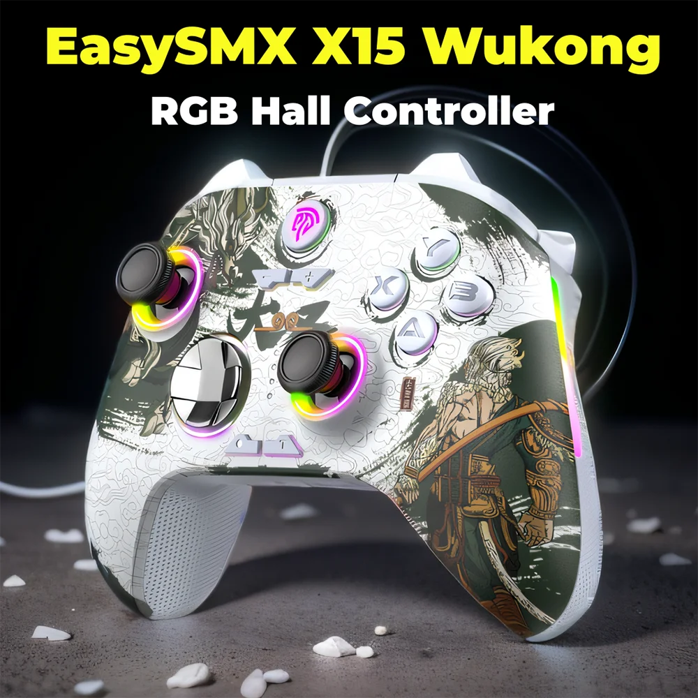 Easysmx X15 Wireless Gamepad Bluetooth Gaming Controller Compatible with Pc/Ns/Tv/Phone/Steam RGB Hall Effect Black Myth Wukong