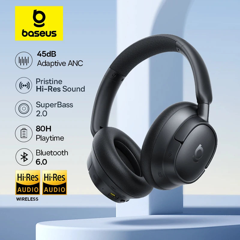 EH10 NC ANC Wireless Headphones 45Db Adaptive Hybrid Noise Cancelling Headsets Hi-Res LDAC Headphone Bluetooth 6.0 80Hrs