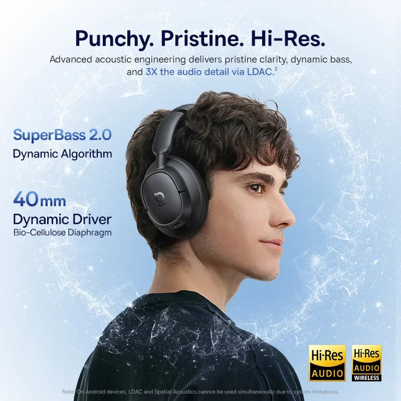 EH10 NC ANC Wireless Headphones 45Db Adaptive Hybrid Noise Cancelling Headsets Hi-Res LDAC Headphone Bluetooth 6.0 80Hrs