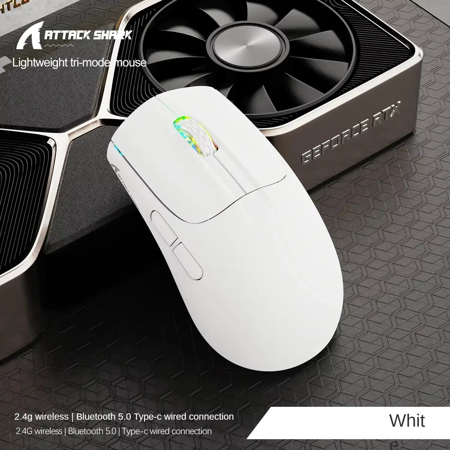ATTACK SHARK X5 Tri-Mode Wireless Rechargeable Gaming Mouse, 49G Lightweight PAW3212 Optical Sensor GB LED Honeycomb Mouse