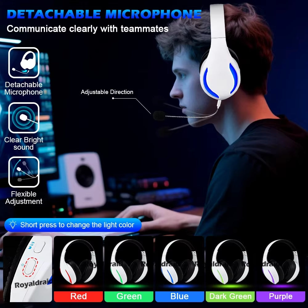 For PS5 Wireless Game Headset with Mic 2.4G Bluetooth-Compatible Headphone USB 3.5Mm Wired 3 Modes for Ps4/Switch/Mac/Pc/Lapto