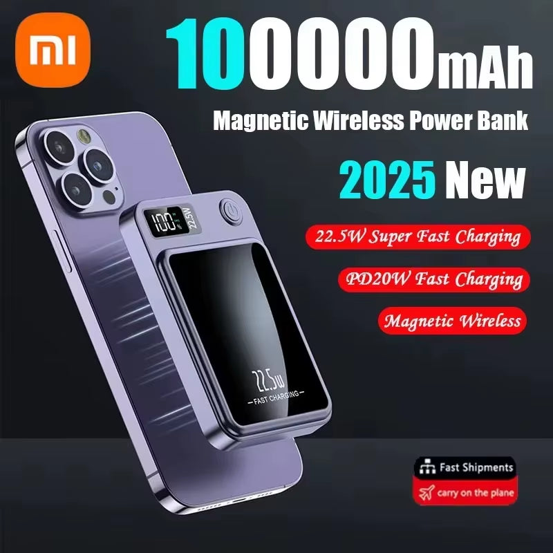 Xiaomi Ccc 100000Mah Magnetic Power Bank – 2025 Ultra-High Capacity Wireless Charger for Magsafe & Multi-Device Compatibility
