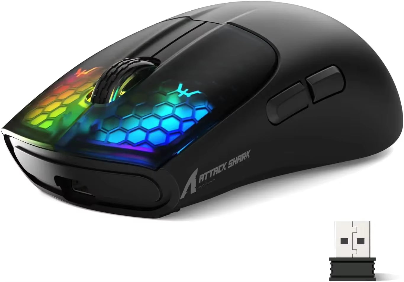 ATTACK SHARK X5 Tri-Mode Wireless Rechargeable Gaming Mouse, 49G Lightweight PAW3212 Optical Sensor GB LED Honeycomb Mouse