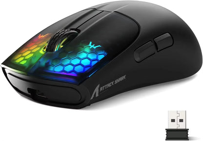 ATTACK SHARK X5 Tri-Mode Wireless Rechargeable Gaming Mouse, 49G Lightweight PAW3212 Optical Sensor GB LED Honeycomb Mouse