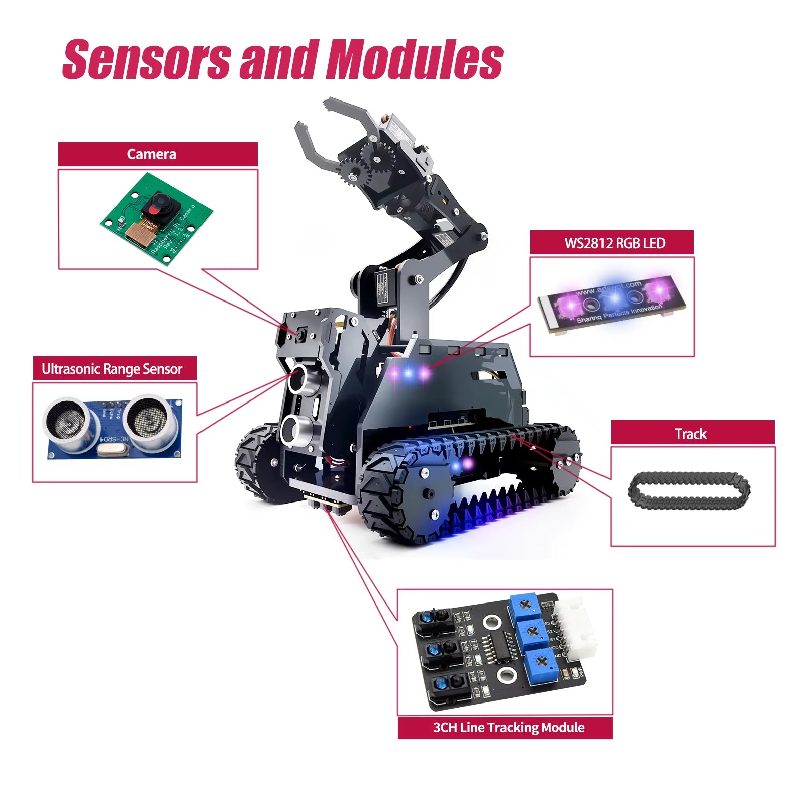 Rasptank Smart Robot Car Kit for Raspberry Pi 4/3B/3B+(Board Not Included)