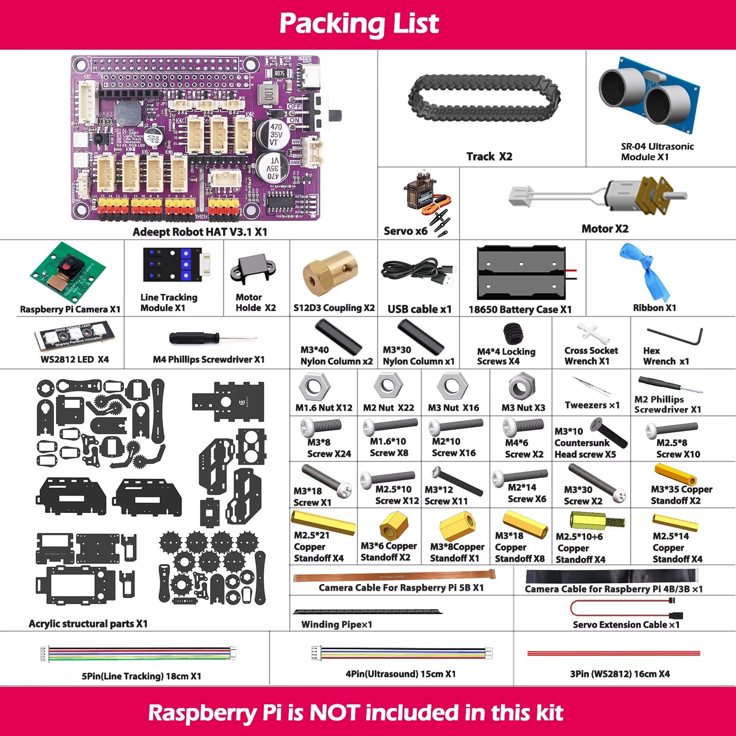 Rasptank Smart Robot Car Kit for Raspberry Pi 4/3B/3B+(Board Not Included)