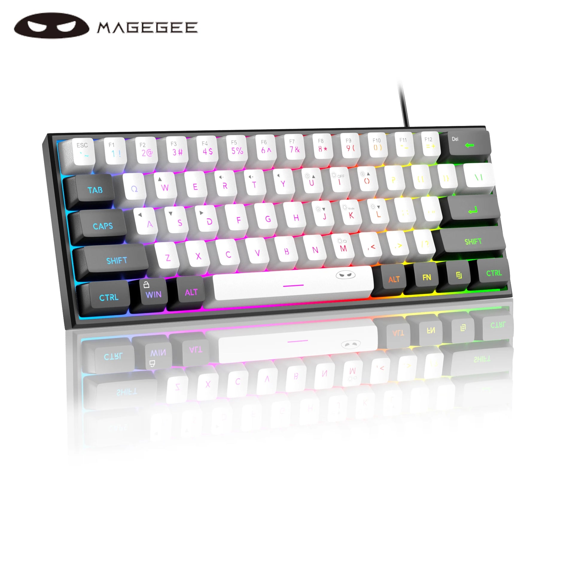 TS91 60% Compact Wired Keyboard 61 Keys RGB Backlight Small Portable Office Computer Membrane Keyboard for Windows PC