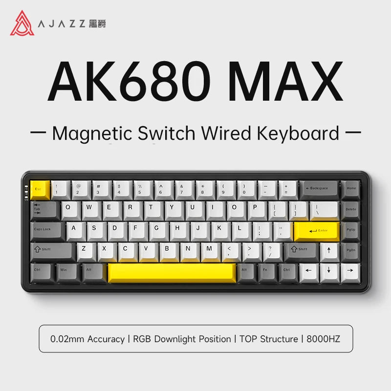 AK680 MAX Magnetic Switch Mechanical Keyboard 60% Rapid Trigger 0.01Mm 8K/1K Return 68 Keys Wired/Wireless Gaming Keybaord