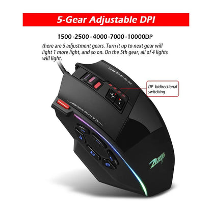 USB Wired Mouse Controller 10000 DPI Gaming Mouse Programmable Buttons Backlit Wired Gamer Mouse for Win7/8/10/11/Xp