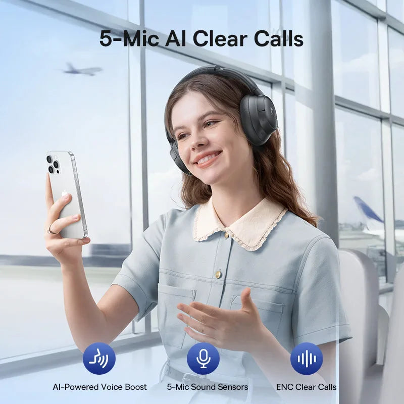 EH10 NC ANC Wireless Headphones 45Db Adaptive Hybrid Noise Cancelling Headsets Hi-Res LDAC Headphone Bluetooth 6.0 80Hrs