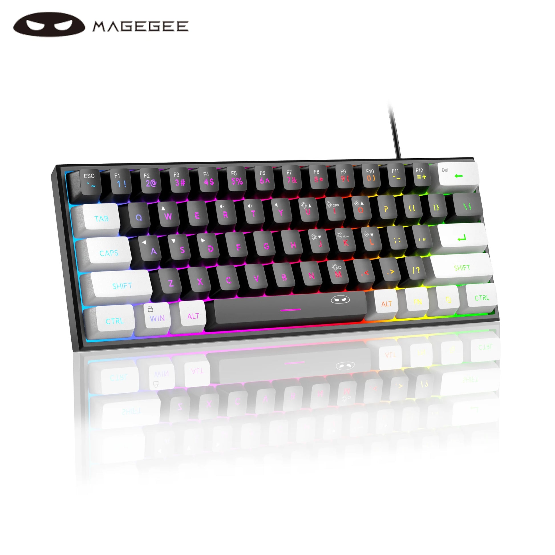 TS91 60% Compact Wired Keyboard 61 Keys RGB Backlight Small Portable Office Computer Membrane Keyboard for Windows PC