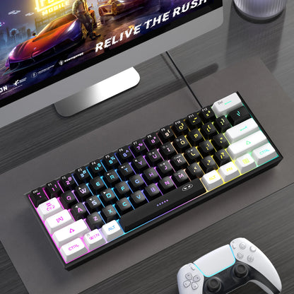 TS91 60% Compact Wired Keyboard 61 Keys RGB Backlight Small Portable Office Computer Membrane Keyboard for Windows PC
