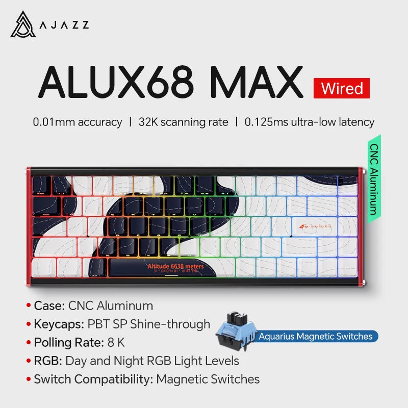 AK680 MAX Magnetic Switch Mechanical Keyboard 60% Rapid Trigger 0.01Mm 8K/1K Return 68 Keys Wired/Wireless Gaming Keybaord