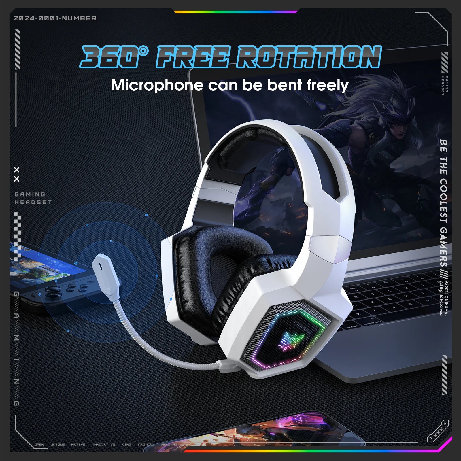 2.4Ghz Wireless Gaming Headset for PS5 PS4 PC Mac Noise Cancelling Earphone Headset Gaming Headphone with Micr RGB Light