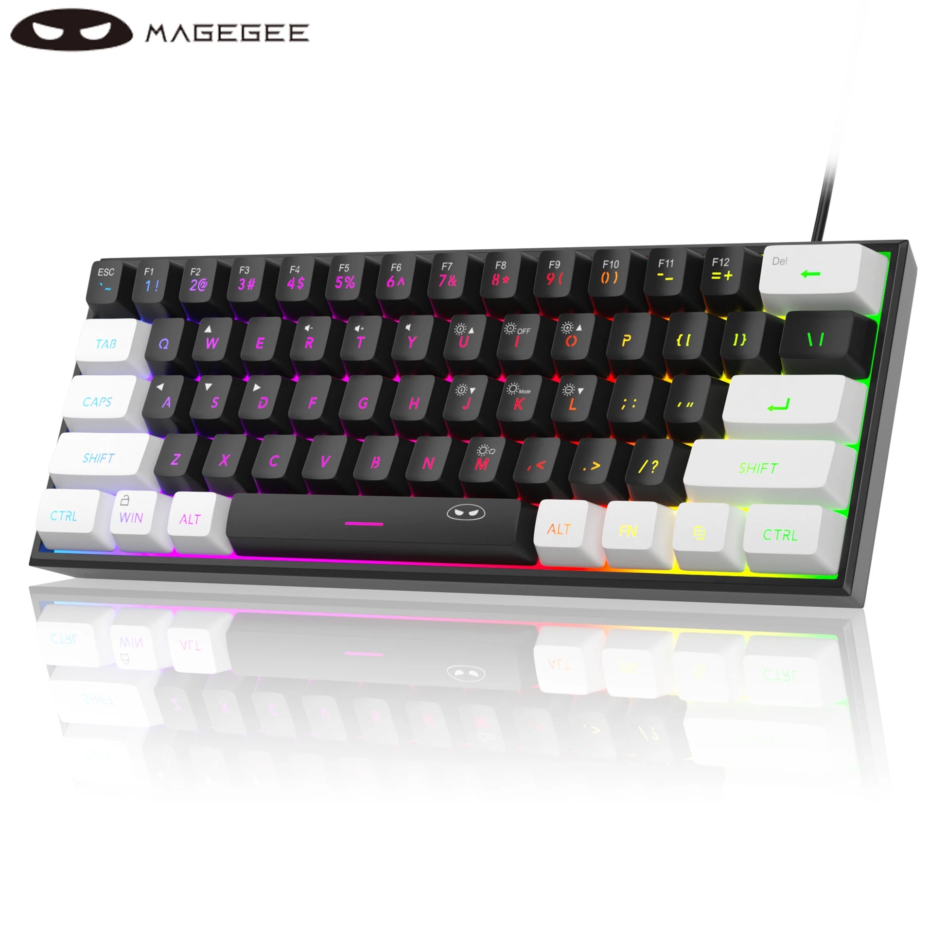 TS91 60% Compact Wired Keyboard 61 Keys RGB Backlight Small Portable Office Computer Membrane Keyboard for Windows PC