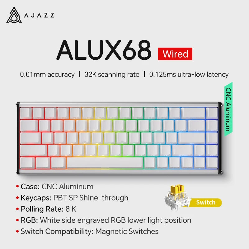 AK680 MAX Magnetic Switch Mechanical Keyboard 60% Rapid Trigger 0.01Mm 8K/1K Return 68 Keys Wired/Wireless Gaming Keybaord