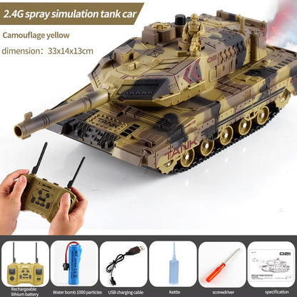 2.4G Tracked Simulation Remote Control Tank Water Bomb Spray Remote Control Vehicle War Armored Vehicle Model Children Toy Gift