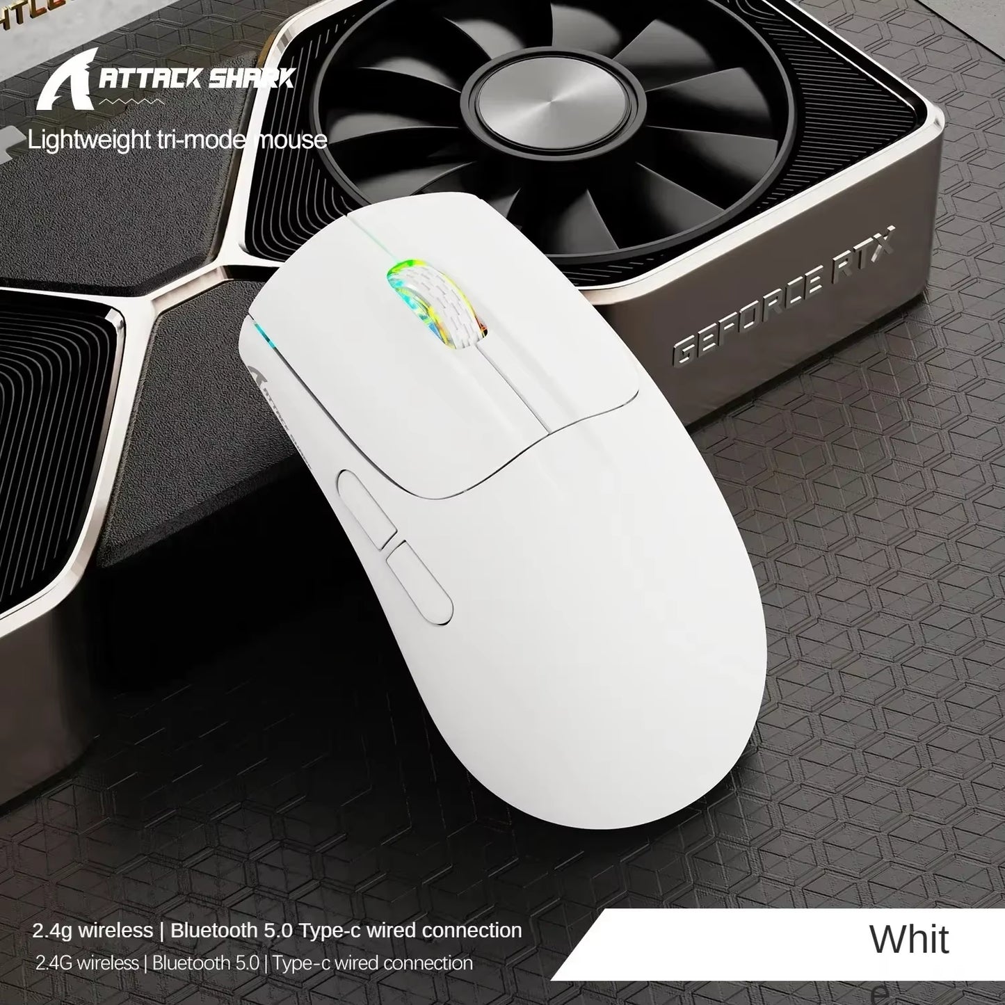 ATTACK SHARK X5 Tri-Mode Wireless Rechargeable Gaming Mouse, 49G Lightweight PAW3212 Optical Sensor GB LED Honeycomb Mouse