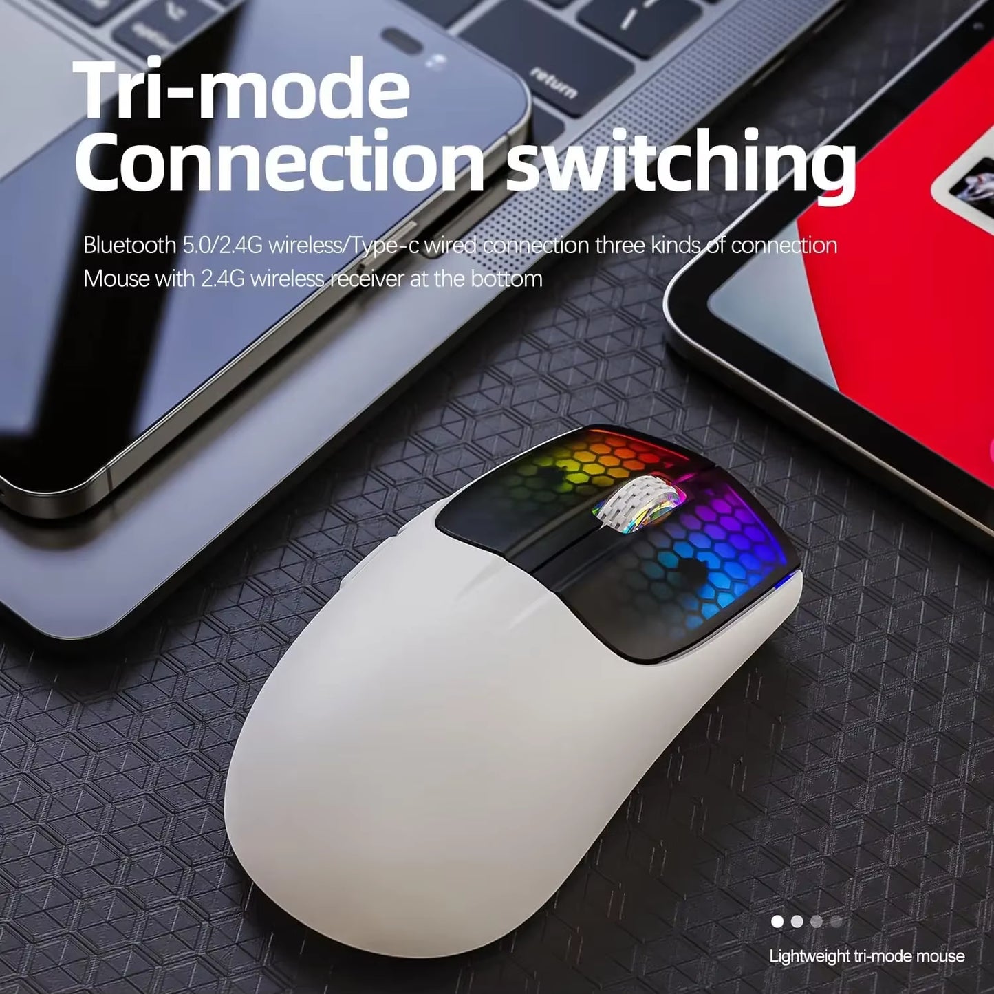 ATTACK SHARK X5 Tri-Mode Wireless Rechargeable Gaming Mouse, 49G Lightweight PAW3212 Optical Sensor GB LED Honeycomb Mouse