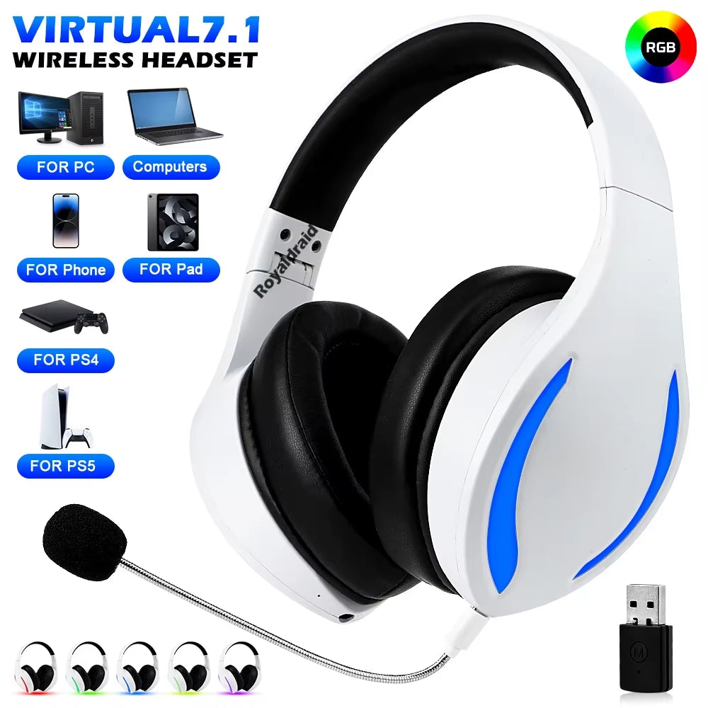 For PS5 Wireless Game Headset with Mic 2.4G Bluetooth-Compatible Headphone USB 3.5Mm Wired 3 Modes for Ps4/Switch/Mac/Pc/Lapto